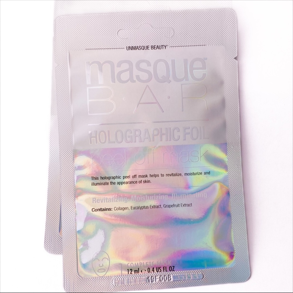2 Masque Bar Holographic Foil Peel Off Facial Masks Revitalizing Moisture